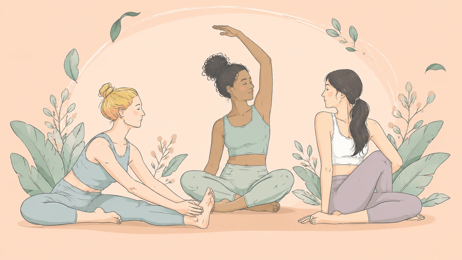 A diverse group practising yoga together